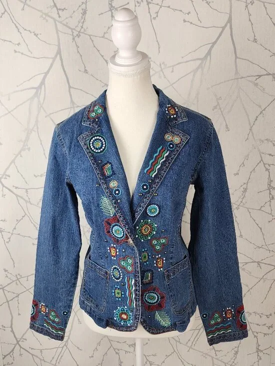 Ruby Rd Colorful Bohemian Embroidered Denim Blazer - Picture 1 of 7